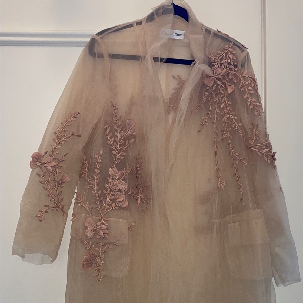 Oscar de la Renta tulle nude Floral embroidered jacket